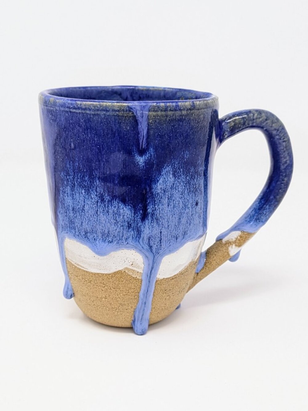Handmade Coastal Stoneware Mug | 12 oz Cobalt Blue Beach-Inspired Pottery